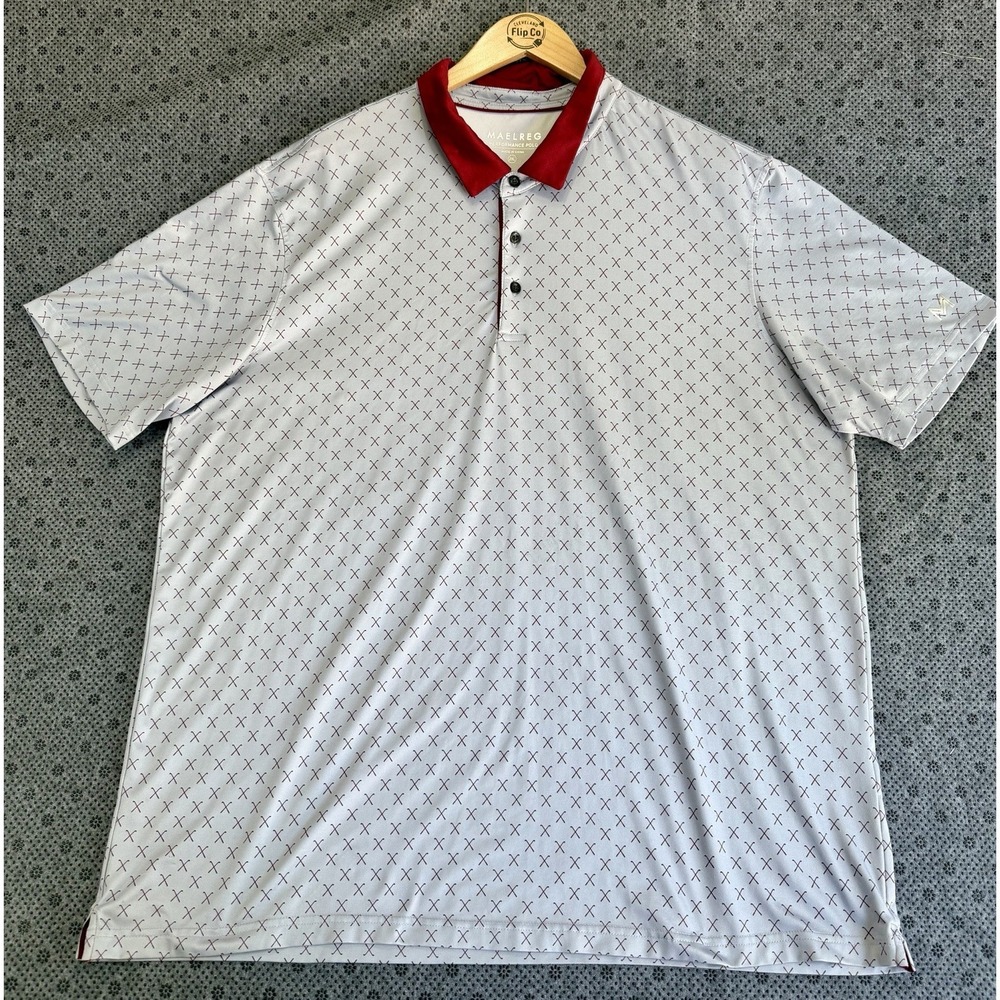 Maelreg Performance Polo Mens 2 XL Ice Blue Maroon Golf Clubs Print Shirt #992